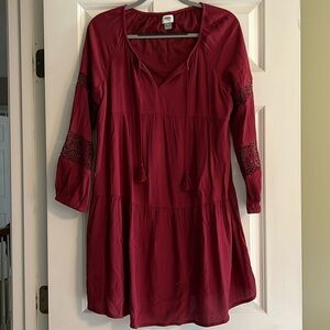 Old Navy boho style dress,  long sleeve,  length just above knee,  fully lined